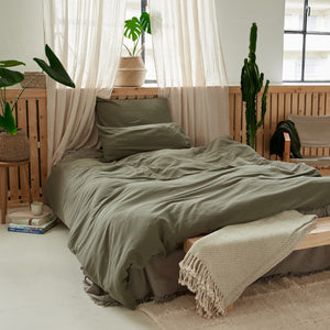 Baumwollsatin Bettwäsche Set in Olivgrün - Nido Botanical