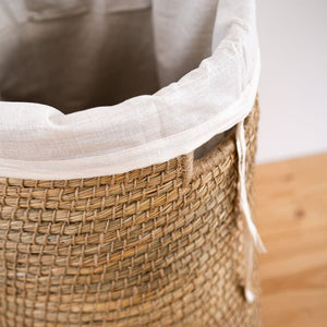 Wäschekorb geflochten rund mit Baumwoll Auskleidung Nahaufnahme