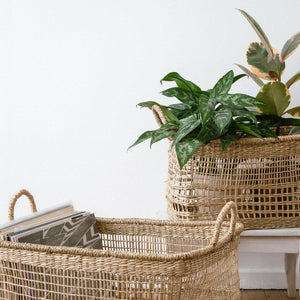 Eckiger Seegras Korb Gaya, mit Henkeln