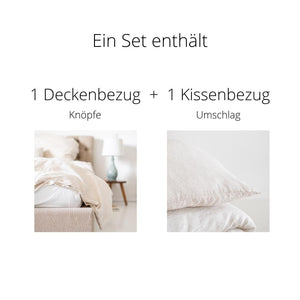 100% Leinen Bettwäsche Set Lino, beige gestreift