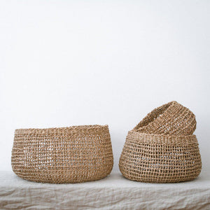 Set aus runden Flechtkörben Bola aus Seegras, handgefertigt, vielseitig nutzbar als Aufbewahrungskörbe oder Wäschekörbe