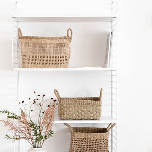 Eckiger Seegras Korb Gaya, mit Henkeln