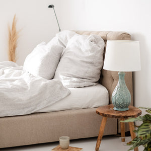 Leinen Bettwäsche weiß grau gestreift