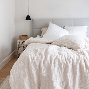 100% Leinen Bettwäsche Set Lino, beige gestreift