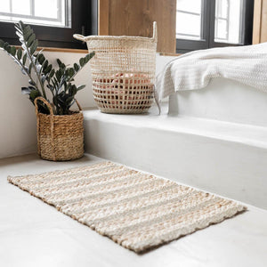 Teppich Nuri aus Wasserhyazinthe, gestreift