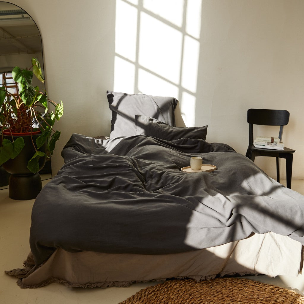 Baumwollsatin Deckenbezug in Anthrazit- Cinza Night Sky