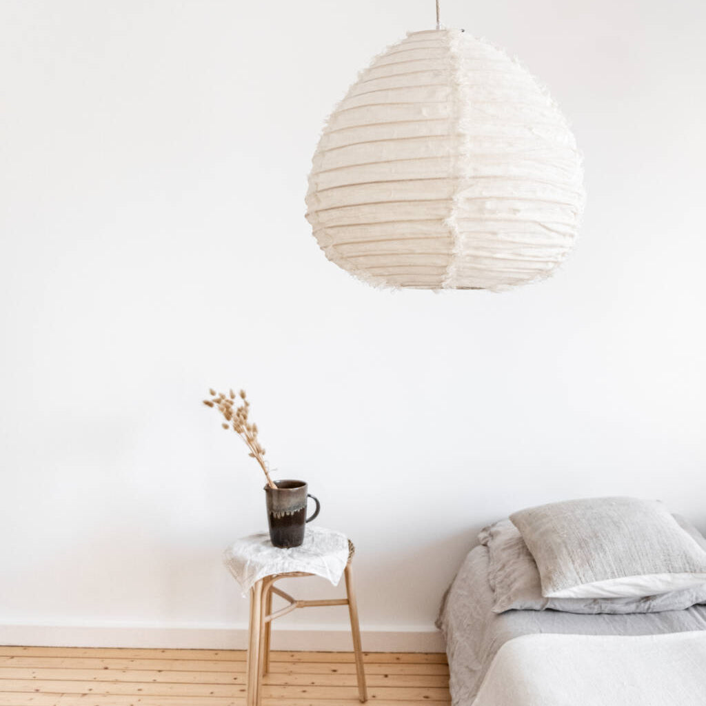 Pendelleuchte Pir aus Leinen, natur