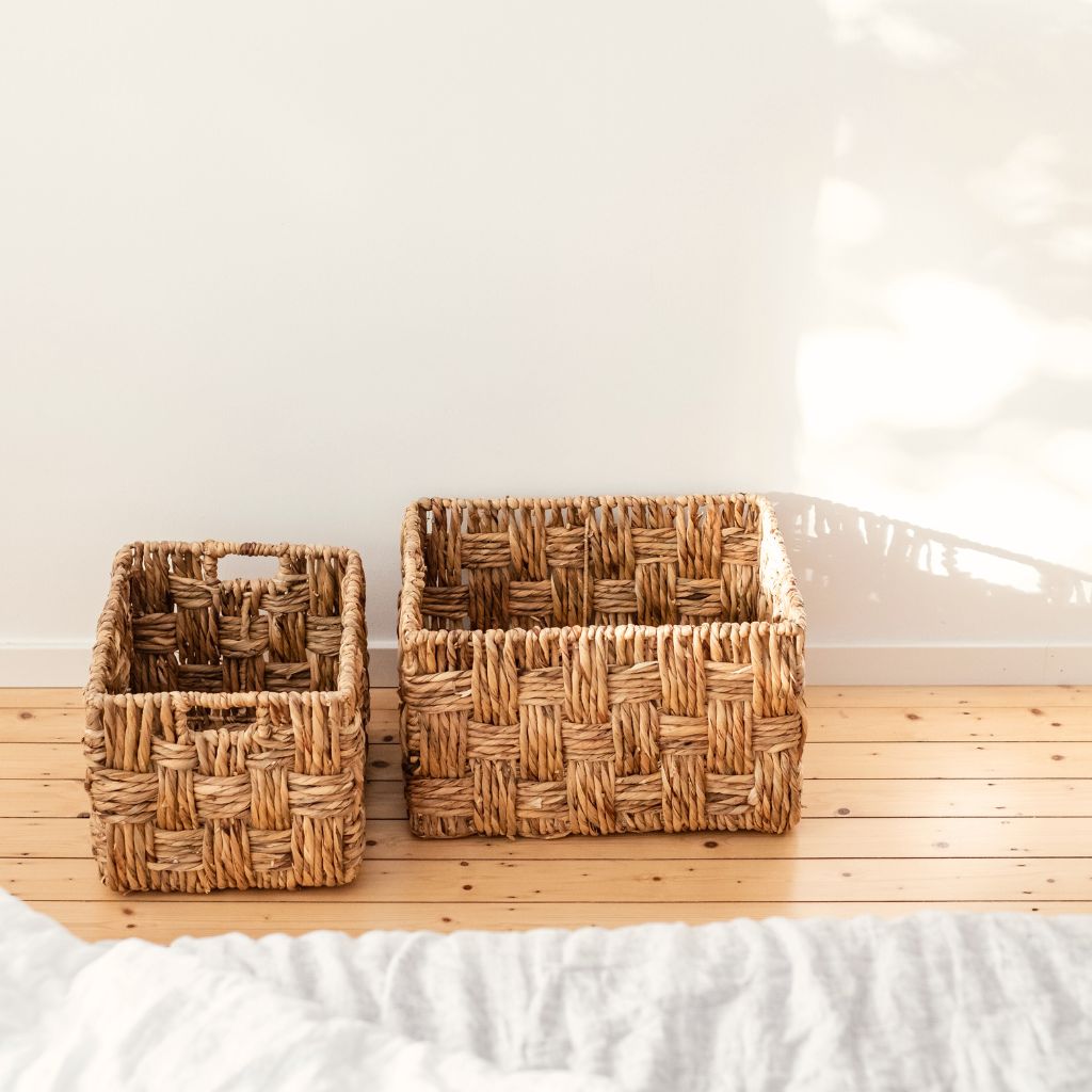 Wasserhyazinthe-Korb Awa, eckig, ideal für das Schlafzimmer