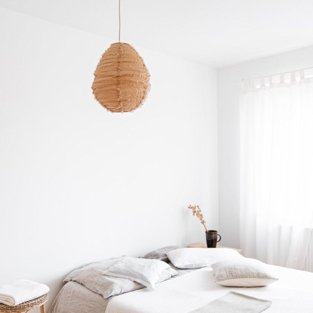 Pendelleuchte Pir aus Leinen, toffee