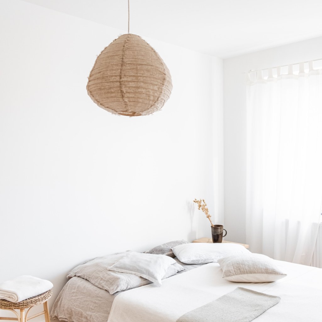 Pendelleuchte Pir aus Leinen, natur