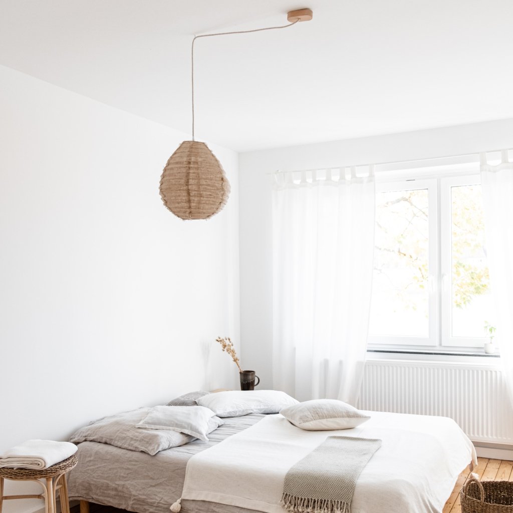 Pendelleuchte Pir aus Leinen, natur