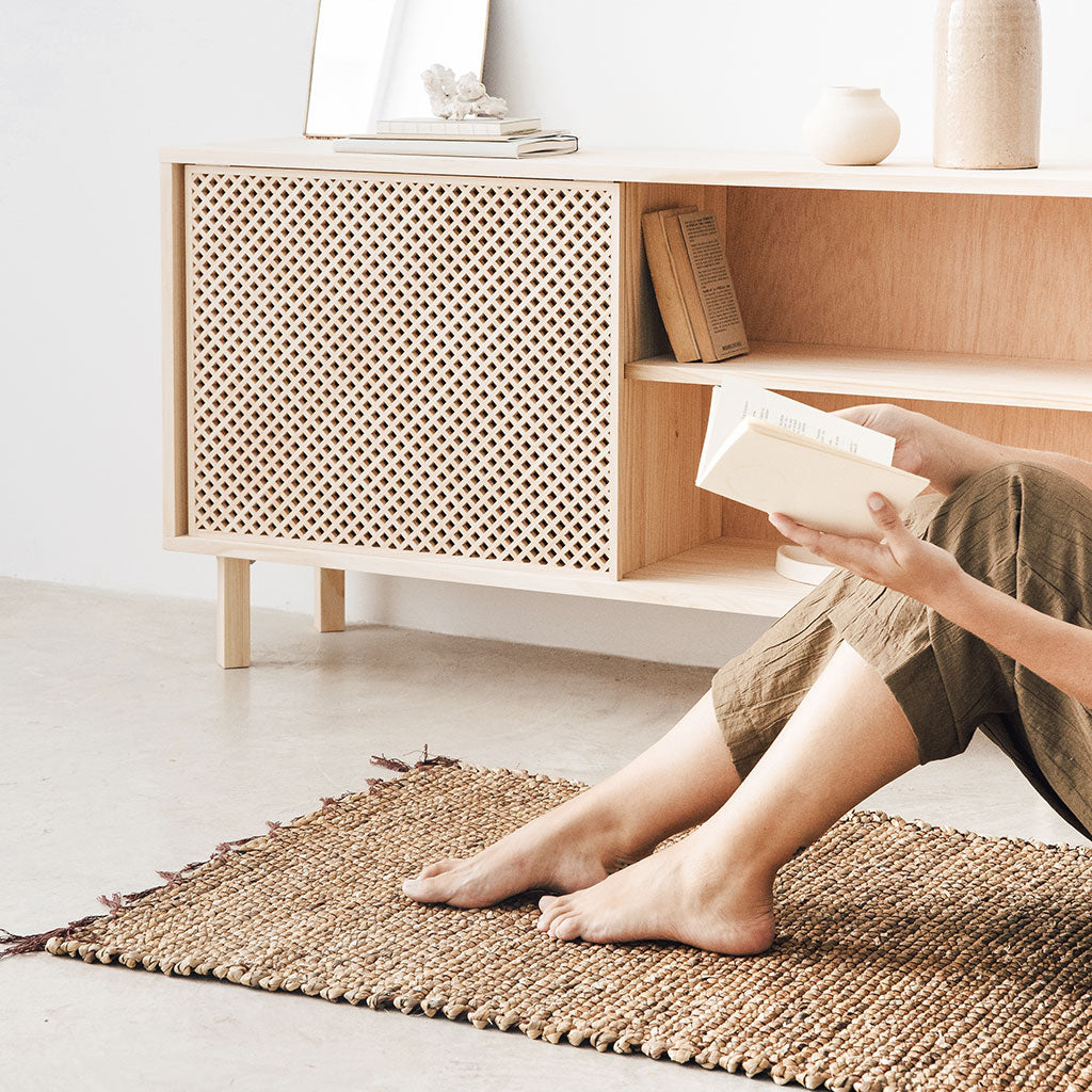 Teppich Batu aus Wasserhyazinthe, mit Fransen