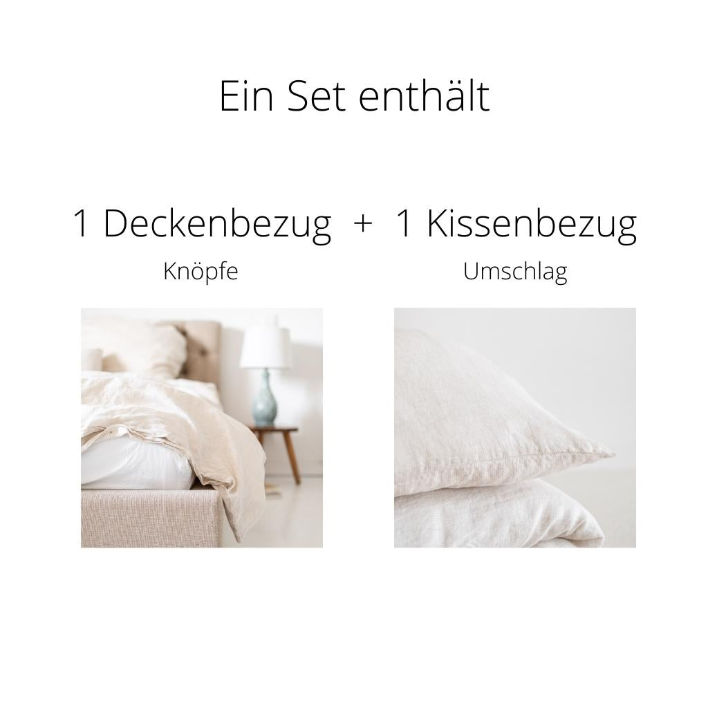 100% Leinen Bettwäsche Set Lino, beige gestreift