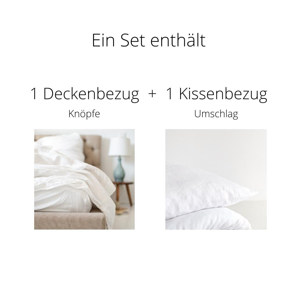 100% Leinen Bettwäsche Set Nuvem, weiß