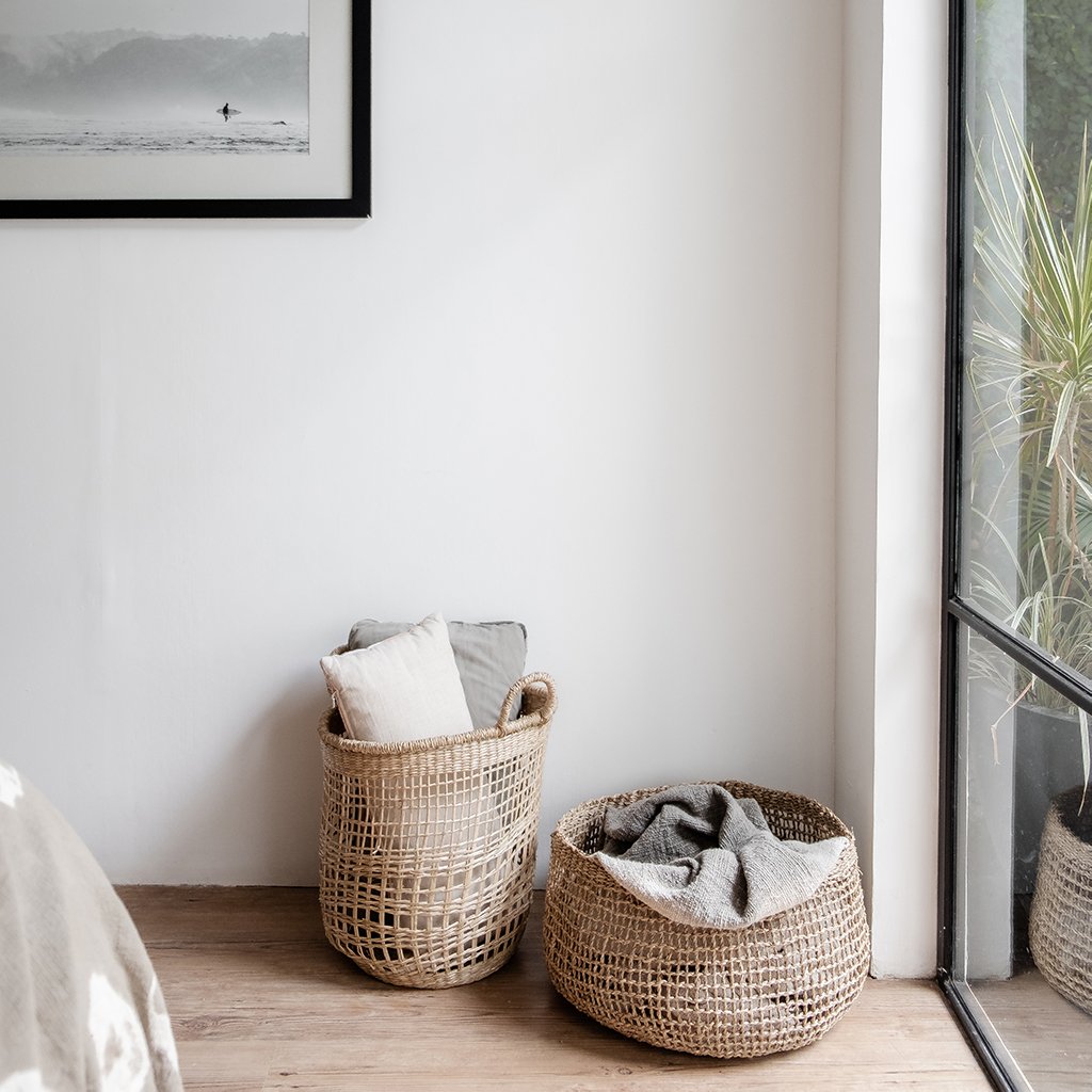 Runder Flechtkorb Bola aus Seegras, klein, ideal für Wohnzimmer oder als Aufbewahrungskorb