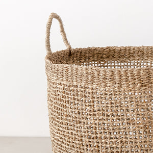 Nahaufnahme: Runder Seegras Korb Mera mit Henkeln