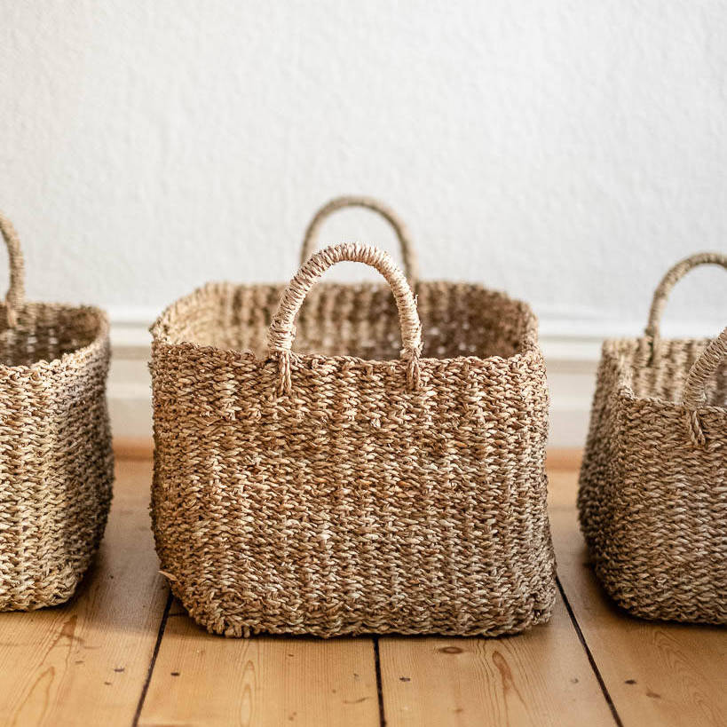 rechteckiger Seegras Korb Pura in drei Größen als Aufbewahrungskorb-Set