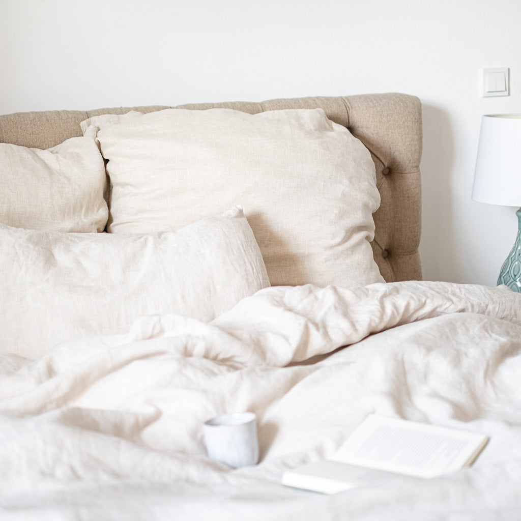 100% Leinen Bettwäsche Set Lino, beige gestreift