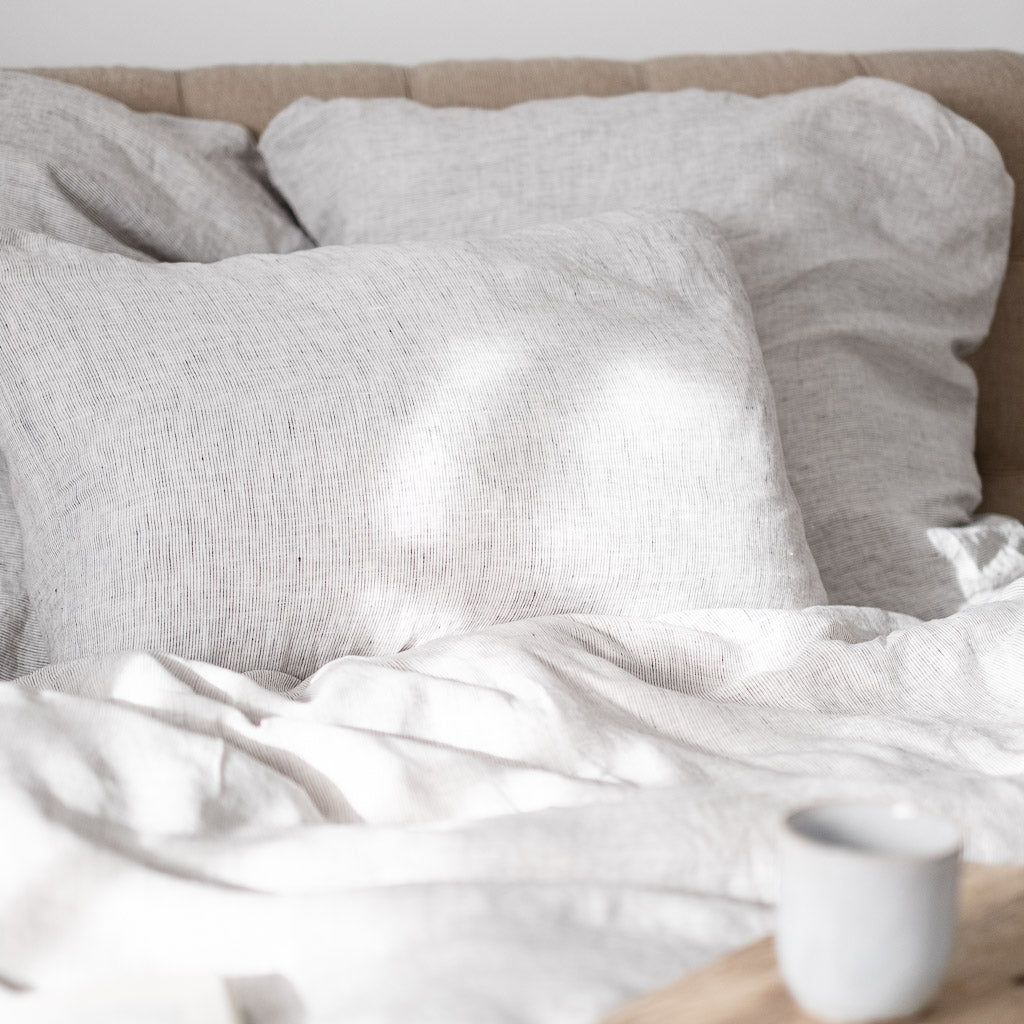 100% Leinen Bettwäsche Set Lua, grau gestreift