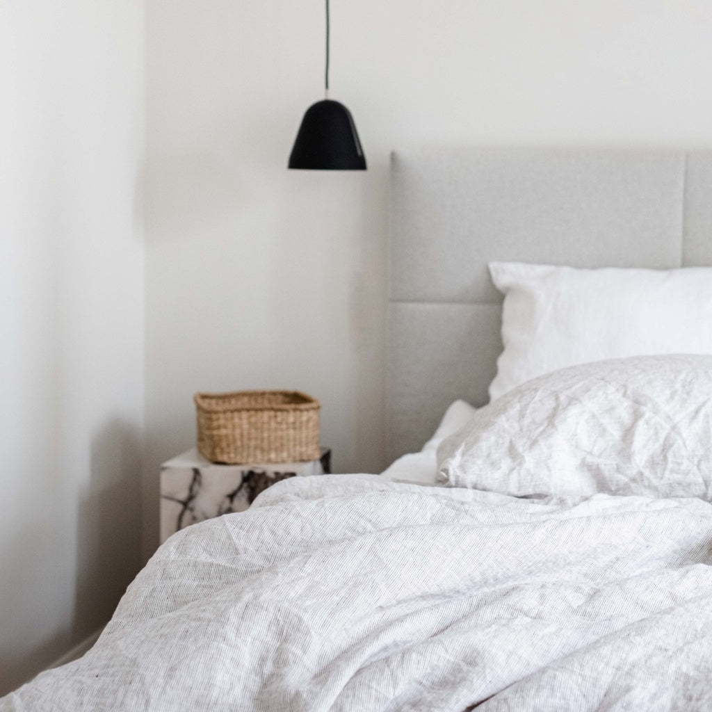 100% Leinen Bettwäsche Set Lua, grau gestreift