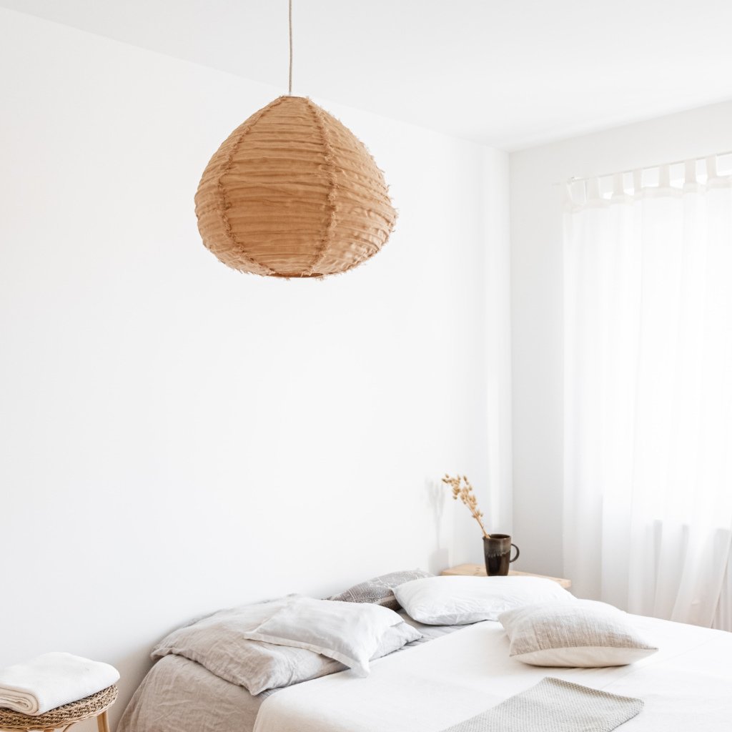 Pendelleuchte Pir aus Leinen, toffee