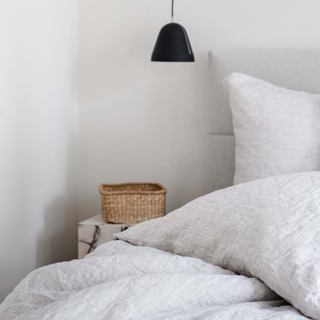 100% Leinen Kissenbezug Lua, grau gestreift