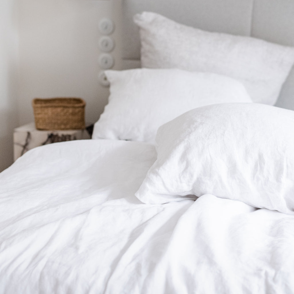 100% Leinen Kissenbezug Nuvem, weiß