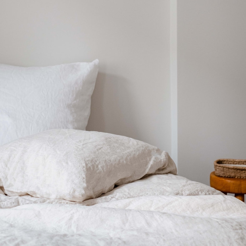 100% Leinen Deckenbezug Lino, beige gestreift