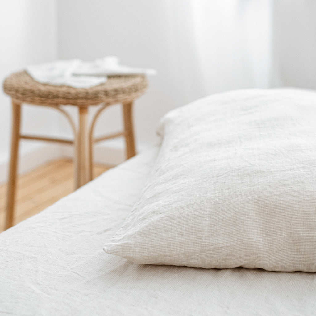 100% Leinen Kissenbezug Lino, beige gestreift