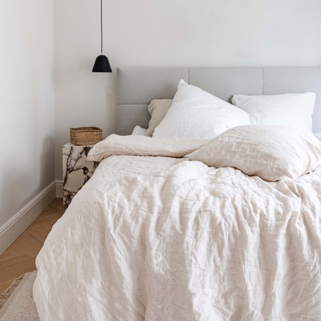 100% Leinen Bettwäsche Set Lino, beige gestreift