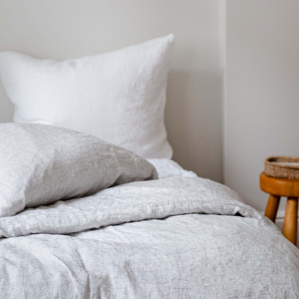 100% Leinen Kissenbezug Lua, grau gestreift