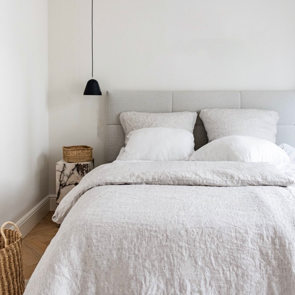 100% Leinen Deckenbezug Lua, grau gestreift