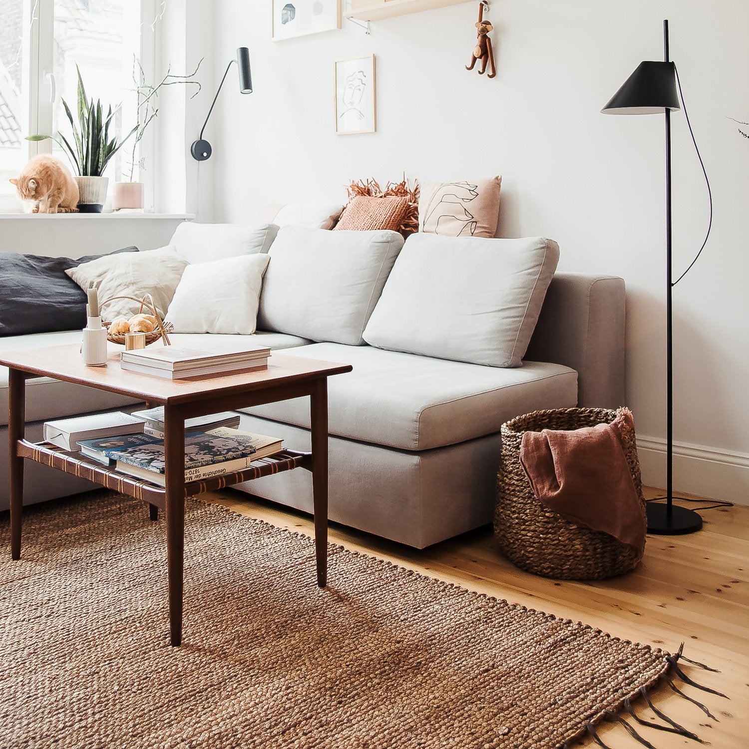 Kleiner Teppich aus Wasserhyazinthe mit Fransen