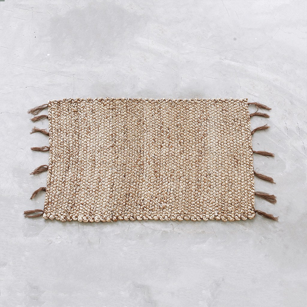 Kleiner Teppich aus Wasserhyazinthe mit Fransen